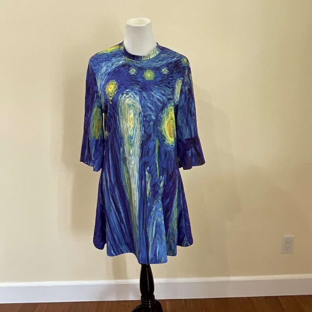 Women’s Azalea By Firmiana Blue and Yellow Artistic Print Dress